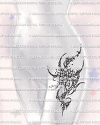 Cybersigil lotus flower tattoo displayed on feminine hip placement example, printable stencil download with clear linework.