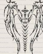 full cybersigil wings tattoo design with cyber tribal cross and spine elements, detailed futuristic angel backpiece lineart
