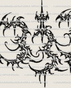Close view of cybersigilism 333 tattoo stencil linework, sharp angel numbers tattoo stencil design download