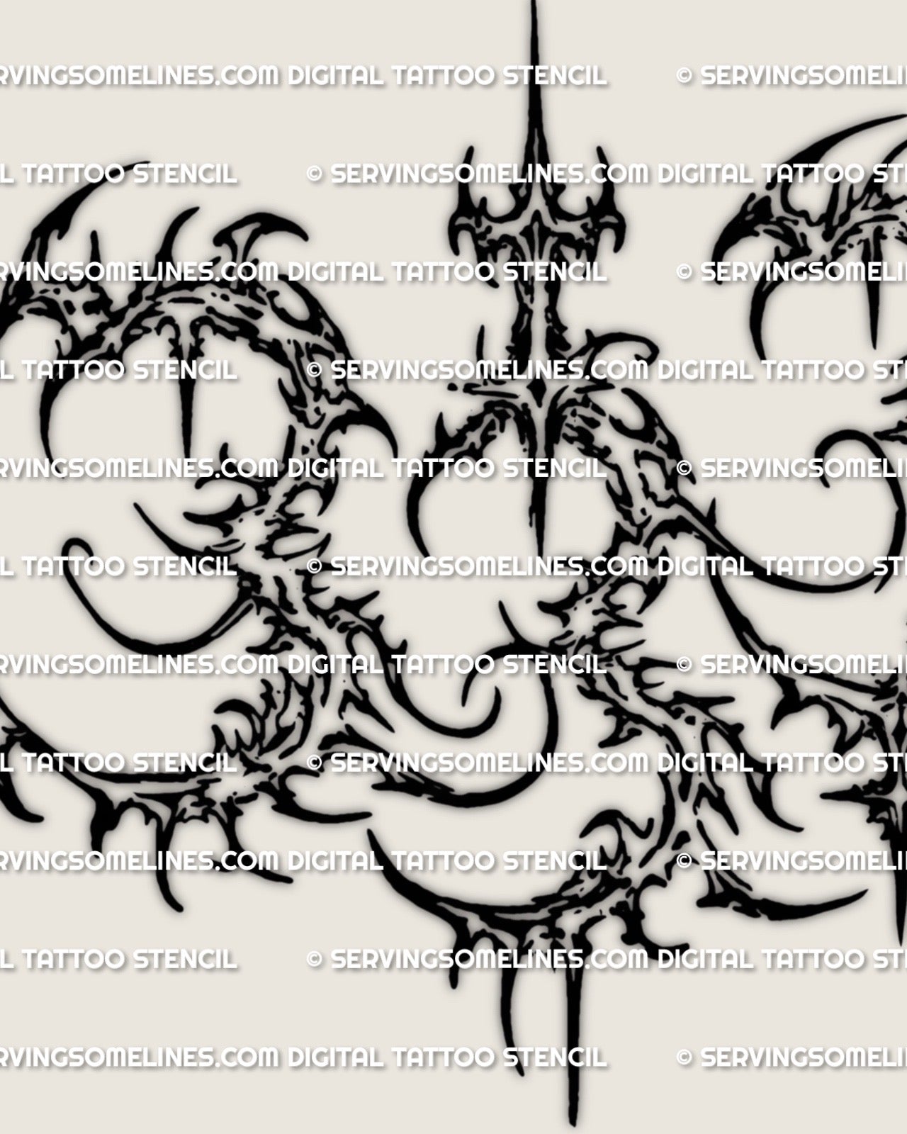 Close view of cybersigilism 333 tattoo stencil linework, sharp angel numbers tattoo stencil design download