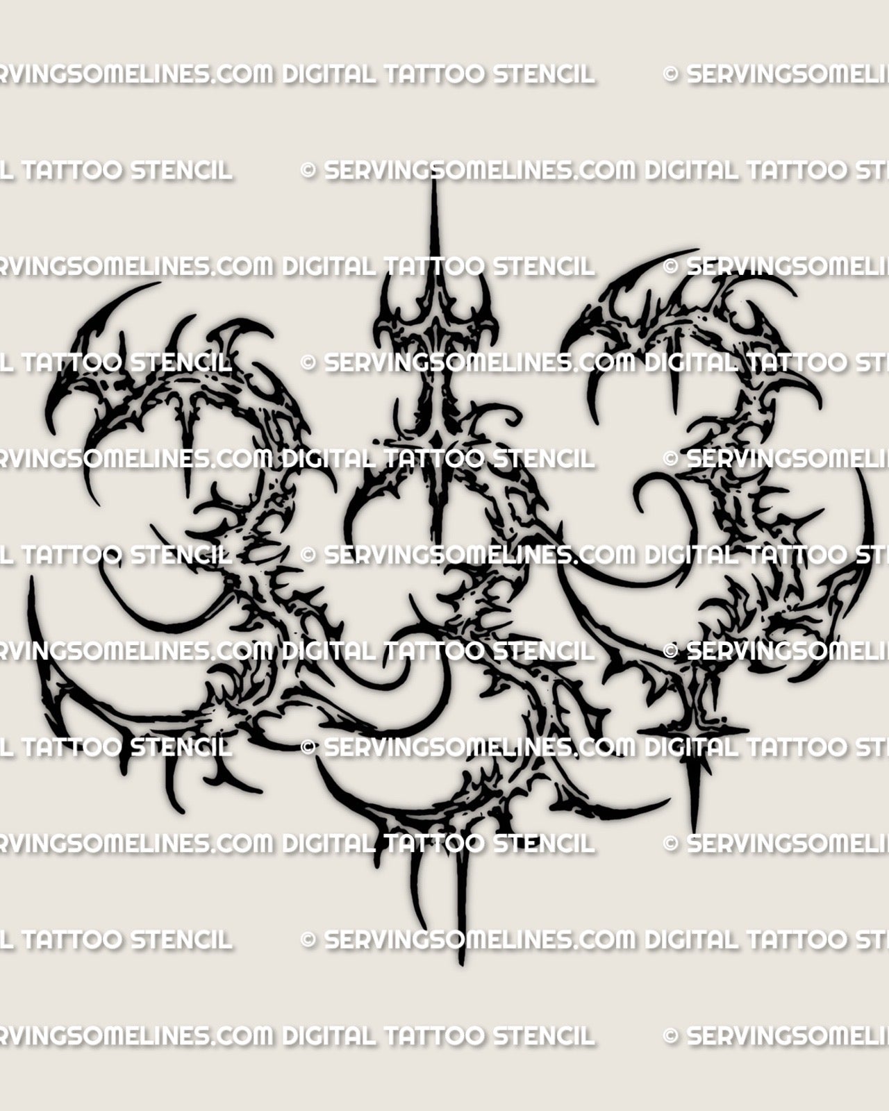 Cybersigilism 333 tattoo stencil download, three sigil 3 forms with center spike, printable number tattoo design file