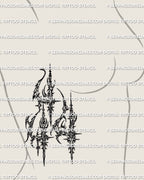Feminine ribs placement preview, cybersigilism 444 tattoo stencil, angel number 444 design, print-ready files.
