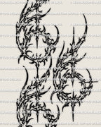 Close-up of cybersigilism 666 tattoo stencil, sharp hook strokes and clean spacing, digital stencil files download
