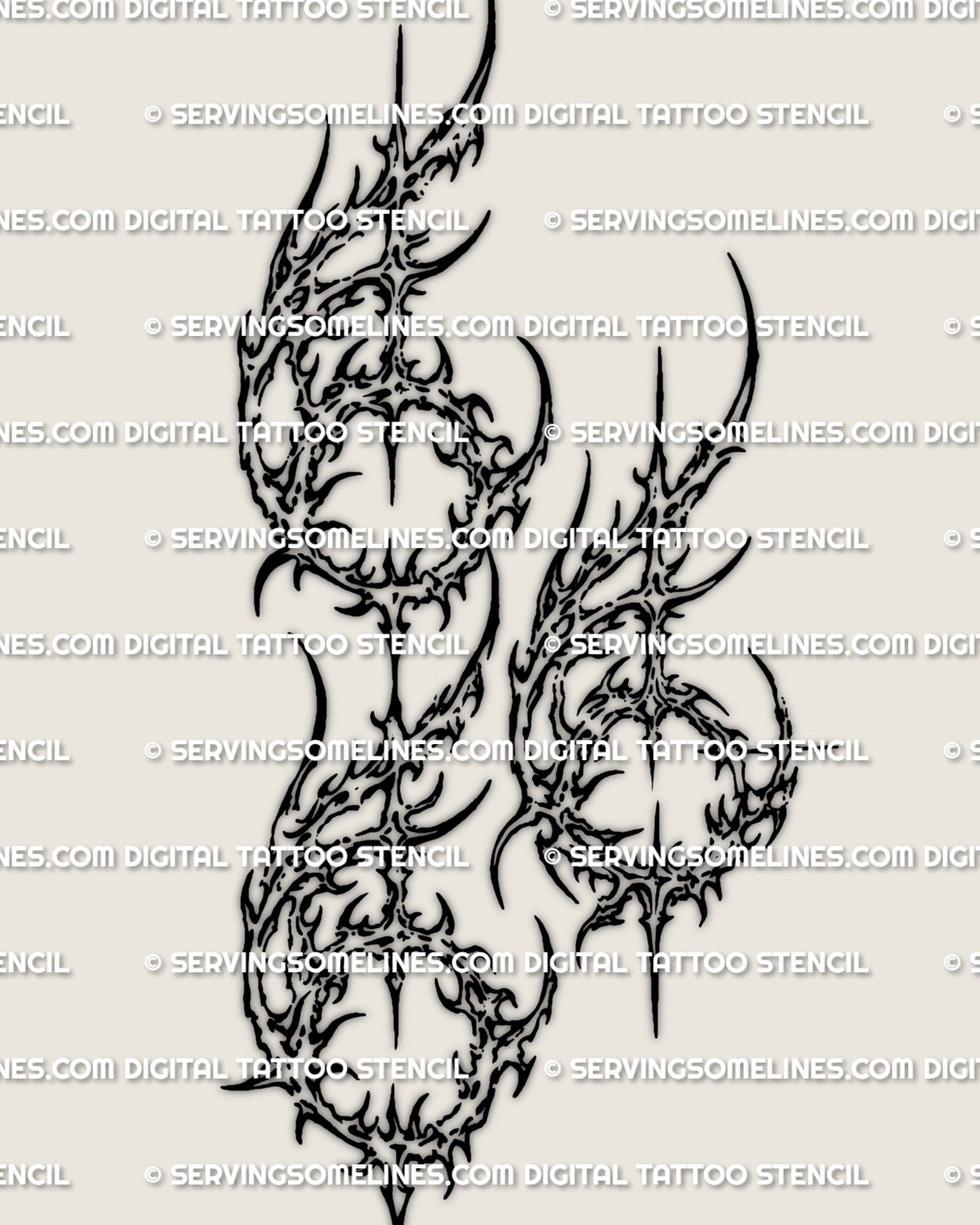 Cybersigilism 666 tattoo stencil download, stacked number design, design preview, PNG JPG PDF files