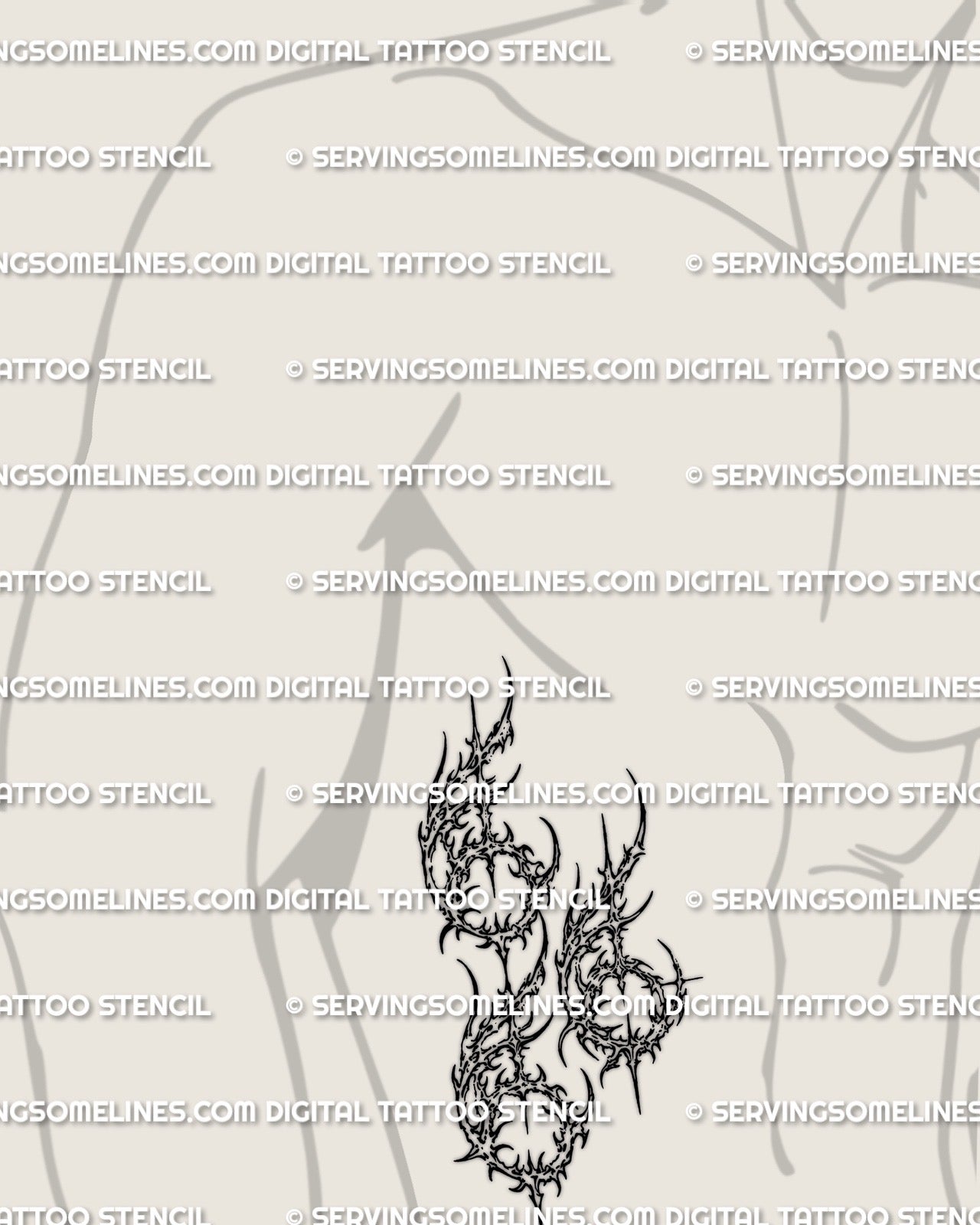 Cybersigilism 666 tattoo stencil shown on men’s ribs placement, vertical number design, instant PNG JPG PDF download