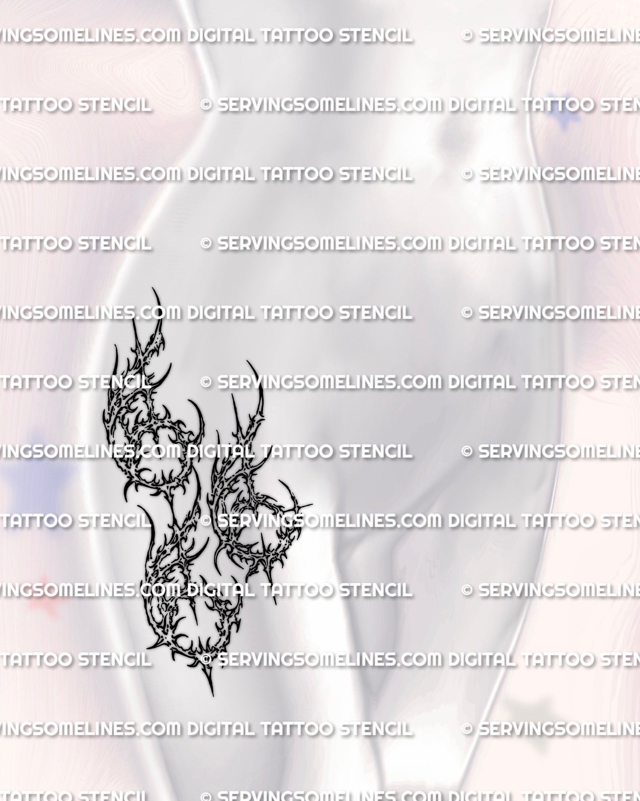 Cybersigilism 666 tattoo stencil displayed on women’s hip placement, stacked number design, PNG JPG PDF download