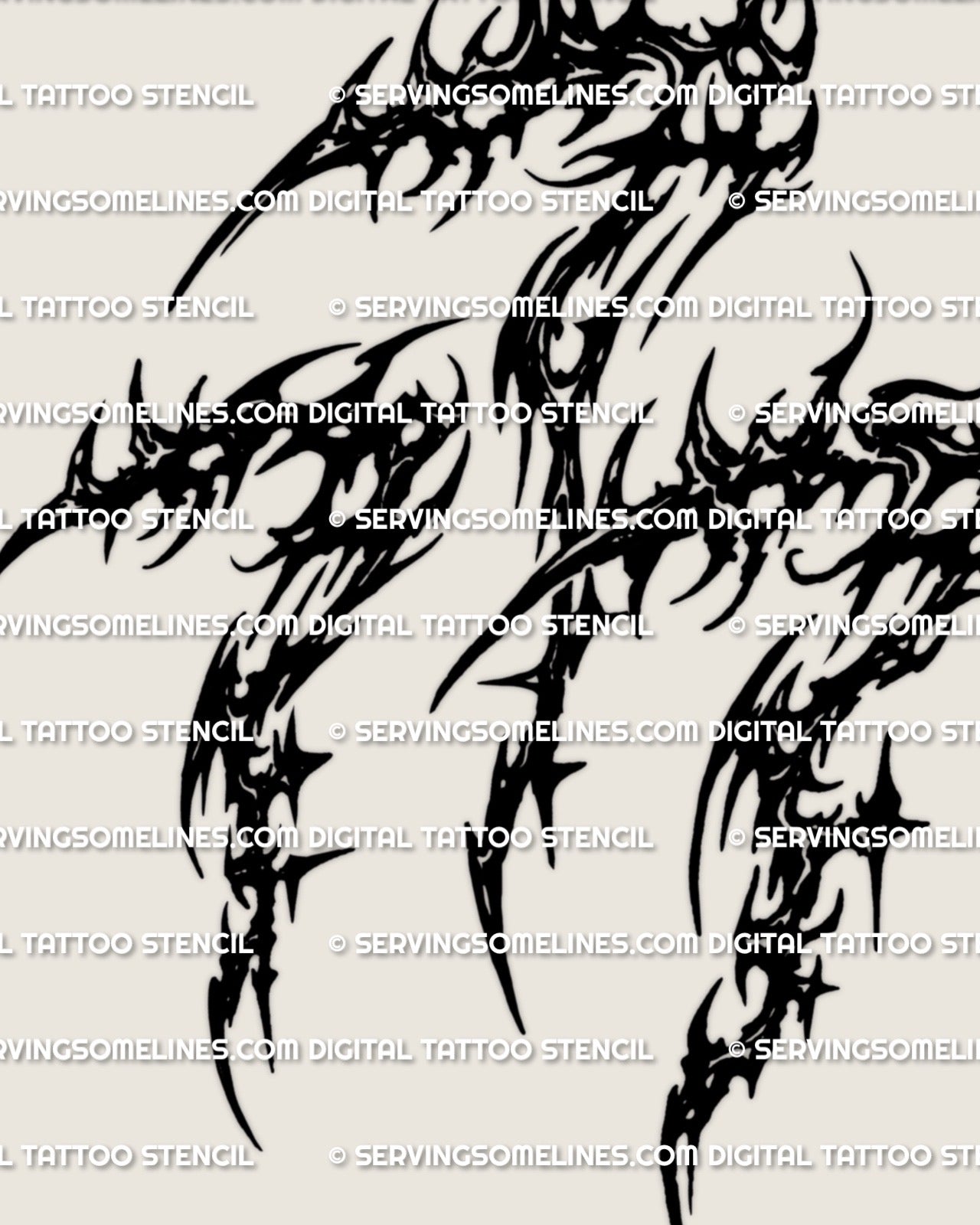 Close view of cybersigilism 777 number tattoo stencil, pointed sigil strokes and clean breaks for crisp stencil transfer.