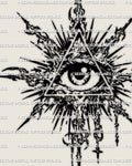 Cybersigilism all seeing eye tattoo stencil design, triangle eye emblem with printable PNG JPG PDF files for clean transfer.