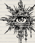 Cybersigilism all seeing eye tattoo stencil design, triangle eye emblem with printable PNG JPG PDF files for clean transfer.