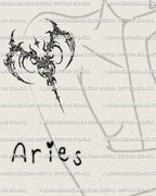 Cybersigilism Aries stencil shown on women’s arm placement preview, crisp tattoo file download for printing