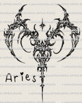Cybersigilism Aries tattoo stencil download, spiked horn glyph design, clean outline for stencil transfer