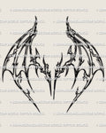 Cybersigilism bat wings tattoo stencil design, wide wing-span digital download, PNG JPG PDF files for clean stencil print