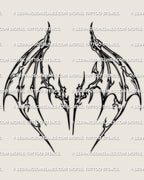 Cybersigilism bat wings tattoo stencil design, wide wing-span digital download, PNG JPG PDF files for clean stencil print