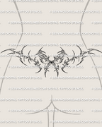 Cybersigilism bow lower back tattoo stencil shown on female waist mockup with ribbon center and pointed cyber frame