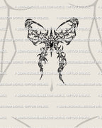 Cybersigilism bow stencil displayed on womens stomach center placement example, dark bow tattoo printable download.