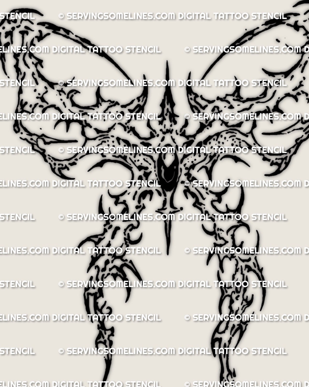 Cybersigilism bow tattoo stencil download, dark bow design with cyber sigil cuts, printable PNG JPG PDF files for stencil transfer.