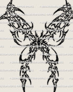 Cybersigilism butterfly tattoo stencil download, dark symmetrical butterfly design with printable PNG JPG PDF files for clean transfer.