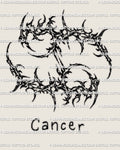 Cybersigilism Cancer tattoo stencil download, sharp zodiac glyph design, PNG JPG PDF files