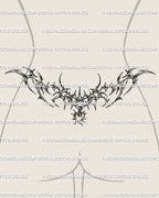 Cybersigilism chain lower back tattoo shown on female lower back placement with spiky chain framing and a centered pendant drop