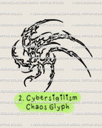 Chaos glyph tattoo stencil in cybersigilism style with sharp unstable symbolic linework