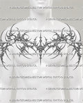 Cybersigilism chest piece tattoo stencil shown on men’s upper chest, with sharp cyber sigil linework and center drop.