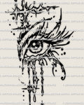 Cybersigilism crying eye tattoo stencil download, single eye design with sigil lines, teardrops, and printable PNG JPG PDF files.