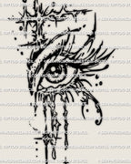 Cybersigilism crying eye tattoo stencil download, single eye design with sigil lines, teardrops, and printable PNG JPG PDF files.