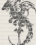 Cybersigilism dragon tattoo stencil with abstract neotribal linework, digital tattoo design built for clean stencil transfer