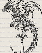 Cybersigilism dragon tattoo stencil with abstract neotribal linework, digital tattoo design built for clean stencil transfer