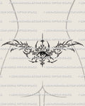 Cybersigilism eye lower back tattoo shown on lower back placement with a central eye and sharp waist-framing spread