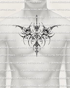 Cybersigilism floral chest tattoo shown on men’s chest placement with a symmetrical centerpiece layout and sharp floral detailing