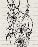 Close detail of cybersigilism floral forearm tattoo showing layered flowers and pointed cyber floral structure