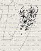 Cybersigilism floral upper arm tattoo shown on women’s upper arm placement with a clustered multi flower layout and sharp cyber detailing