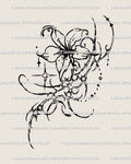 Cybersigilism flower tattoo stencil design, vertical flower with printable PNG JPG PDF files for clean stencil transfer.