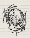 Cybersigilism full moon tattoo stencil design, cratered moon emblem with printable PNG JPG PDF files for clean transfer.