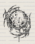 Cybersigilism full moon tattoo stencil design, cratered moon emblem with printable PNG JPG PDF files for clean transfer.