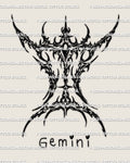 Cybersigilism Gemini tattoo stencil design preview, sharp zodiac glyph symbol for stencil download, PNG JPG PDF included