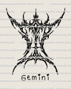 Cybersigilism Gemini tattoo stencil design preview, sharp zodiac glyph symbol for stencil download, PNG JPG PDF included
