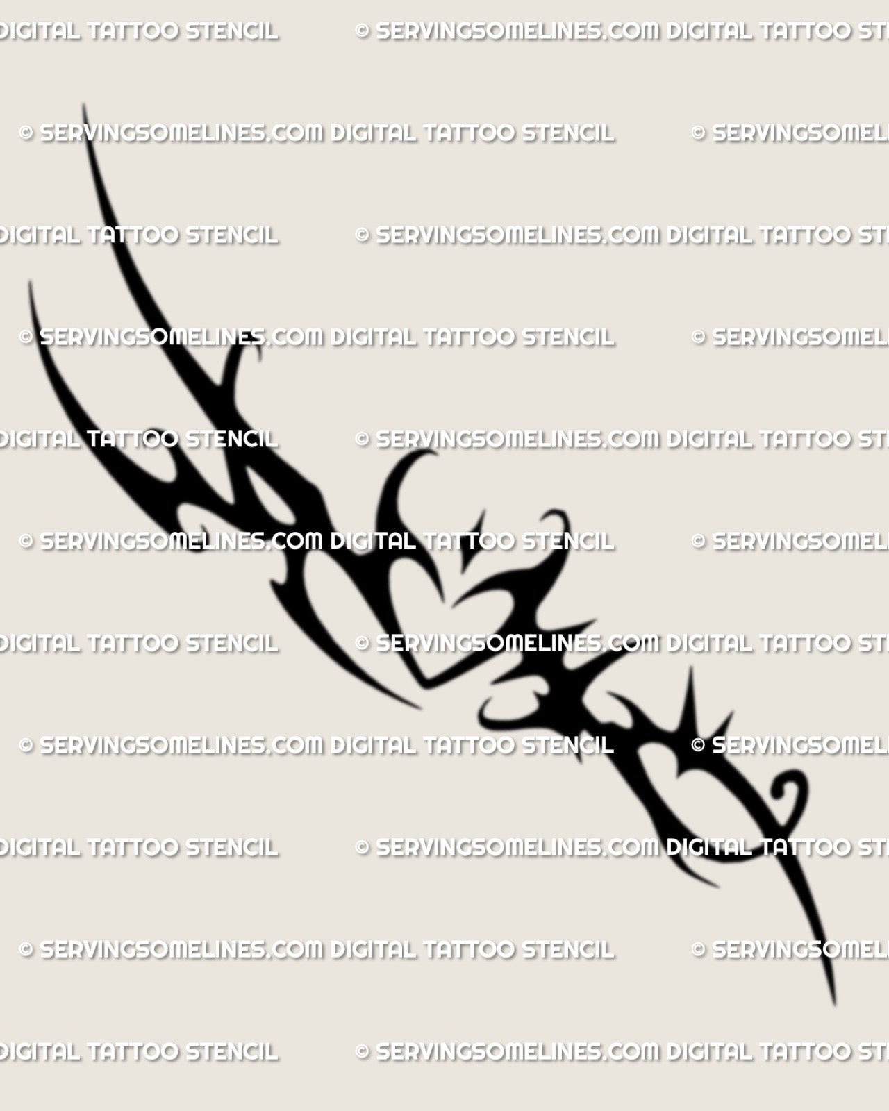 One side of mirrored cybersigilism heart chest tattoo stencil shown close up, black line art design for gothic or cybercore tattoo style
