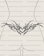 Cybersigilism heart lower back tattoo stencil shown on female placement with sharp cyber sigil framing