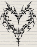 Cybersigilism heart tattoo stencil, sigil strokes form an open heart frame with curved hooks and a long tapered bottom point.