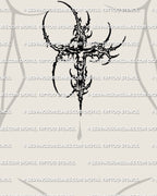 Religious crucifix tattoo stencil displayed on stomach placement preview, cybersigilism styling, instant download.