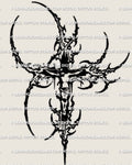 Cybersigilism Jesus tattoo stencil design, crucifix cross silhouette, printable download files for clean stencil transfer.