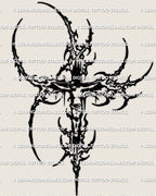 Cybersigilism Jesus tattoo stencil design, crucifix cross silhouette, printable download files for clean stencil transfer.