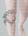 Right knee cybersigilism tattoo stencil with spiky neo-tribal frame lines, gothic cyber tribal design that artists can resize or flip for left knee use.