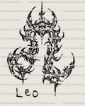 Cybersigilism Leo tattoo stencil download, sharp Leo glyph in cyber sigil linework, clean outline made for stencil printing and transfer.