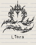 Cybersigilism Libra tattoo stencil download, Libra glyph in cyber sigil linework, clean black outline design.