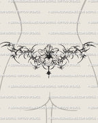 Cybersigilism lily lower back tattoo stencil shown on feminine waist placement with flower center and cyber sigil frame
