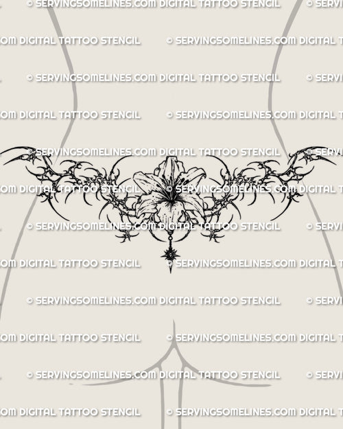 lily flower lower back tattoos Cybersigilism Lily Lower Back Tattoo Stencil Download – ServingSomeLines