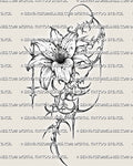 Cybersigilism lily tattoo stencil design, vertical flower tattoo with printable PNG JPG PDF files for clean transfer.